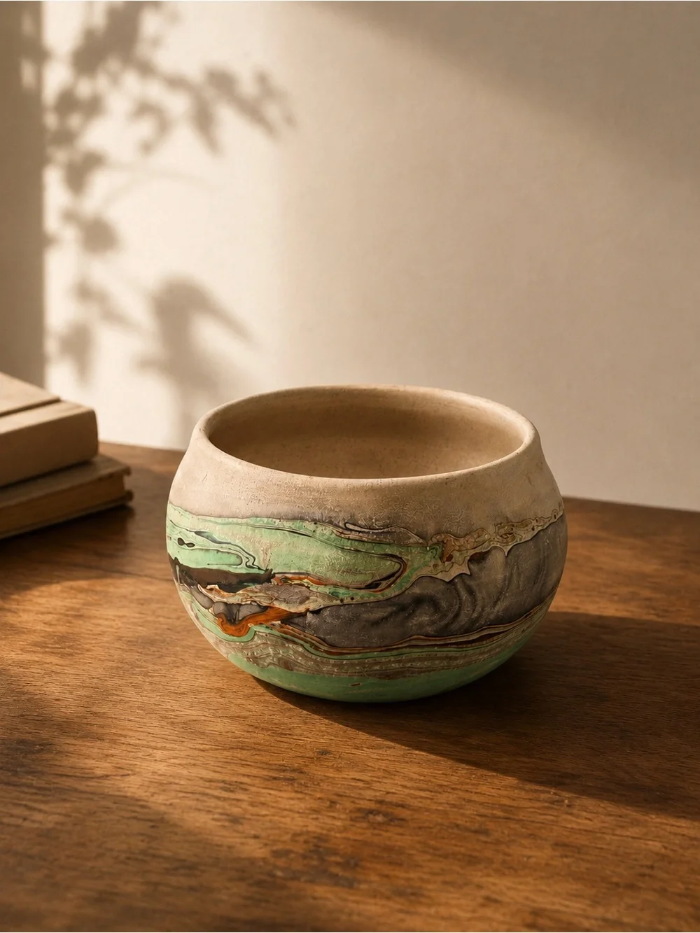 Vintage Nemadji USA Pottery Marbled Art Bowl Planter MCM